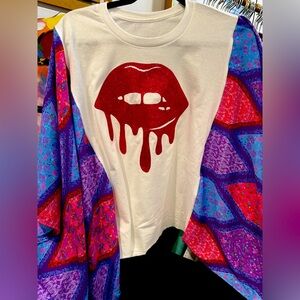 Pink Glitter Lips Upcycled Tshirt